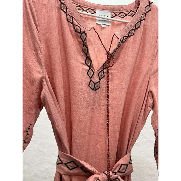 Misa Boho Dress Womens XS Pink Viscose Embroidered Tie Waist V Neck Drawstring - Picture 6 of 16